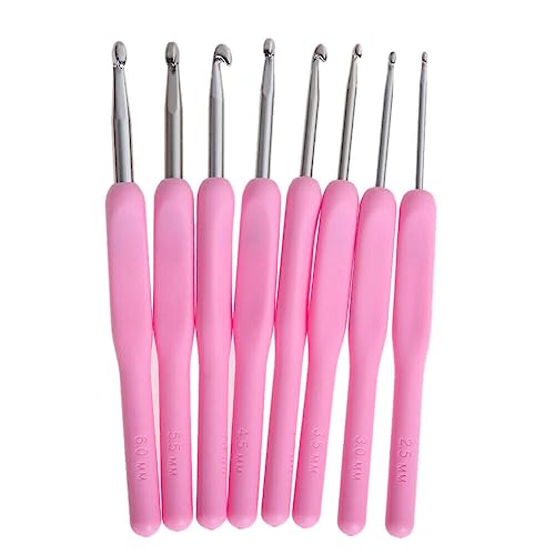 Syga Set 8 Size Soft Plastic Handle Aluminum Crochet Hook Knit Needle Crochet Hook Needles Sizes from 2.5Mm to 6Mm