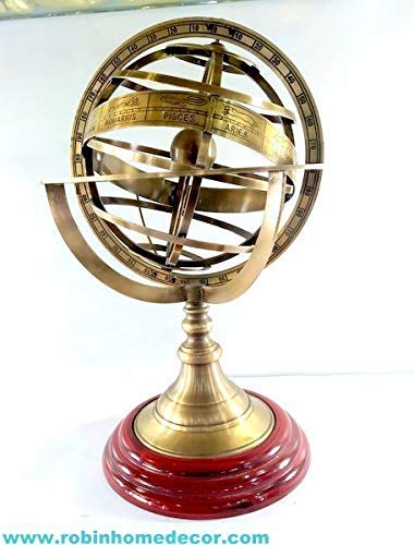 Brass Antique Finish Armillary Celestial Globe with Zodiac Engravings 11" inch