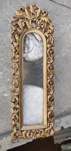 WoodIdea Wall Mount Wood Hand Made Oval Shape Vanity Mirror for Living Room (36X12 Inches, Antique Gold) with Glass