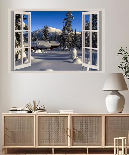 JVERF - JZZA24768 Mountains Winter Houses Norway Mountain| Self-Adhesive Open Window Wall Sticker