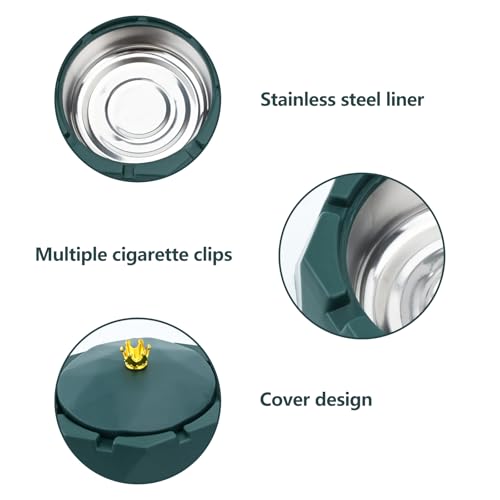 Bekecidi 2 PCS Ashtray with Lid, Crown Stainless Steel Ashtray, Desktop Smoking Ash Tray, Windproof Ash Holder for Smokers, Ashtray for outdoor Indoor Home Office Garden Bar (Pink, Green)