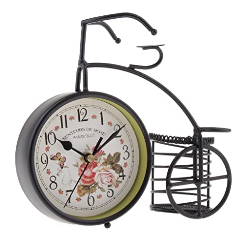 LOOM TREE Europe Vintage Rustic Iron Mute Table Clock with Pencil Holder,Brike Design