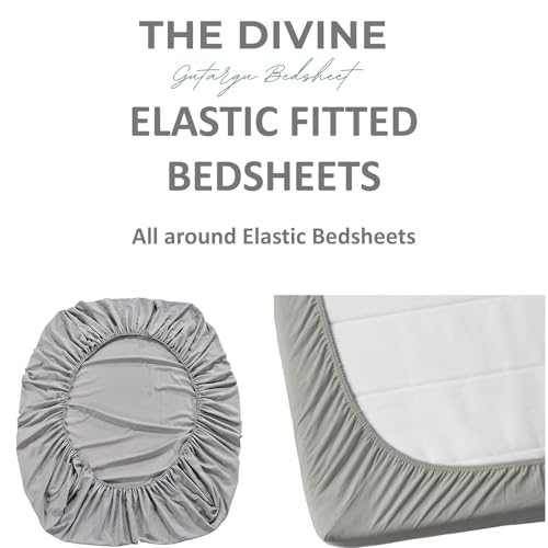 THE DIVINE Glace Cotton King Size All Around Elastic Fitted Double Bedsheet 72''x78'' Inch + 8 Inch (Drop) with 2 Pillow Covers (Grey) 200-250 TC_1(VAG) FTD.DB.GreyCircle_15-Grey