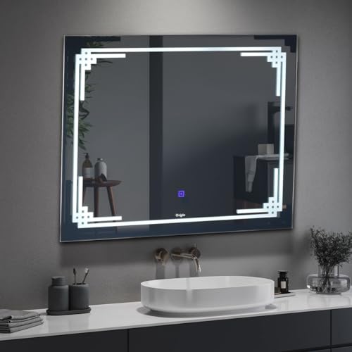 Crystal Indian Decorative Glass Led Rectangle Wall Mounted Washroom Mirror with Triple Light with Horizontal Symmetric Design (24 X 24)