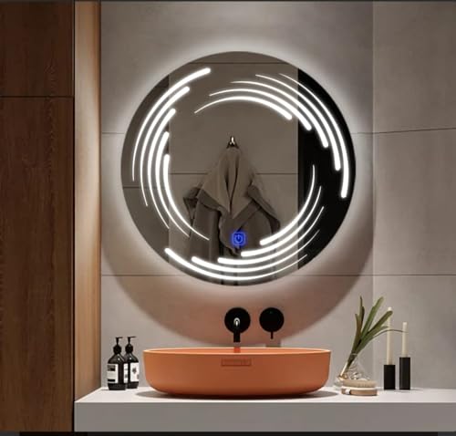 TINITALO Bathroom LED Mirror Home Mirror Wall Mirror with Touch Sensor, 3 Light Effects, Glass, Round LED-98 (24 x 24 Inch)