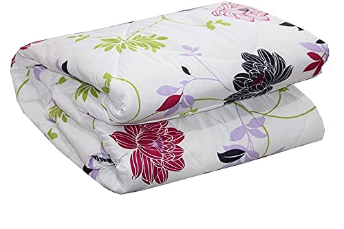 Shree Shyam 100% Microfibre Single Bed AC Dohar Floral Blanket, 450gsm, Blue White Flowers