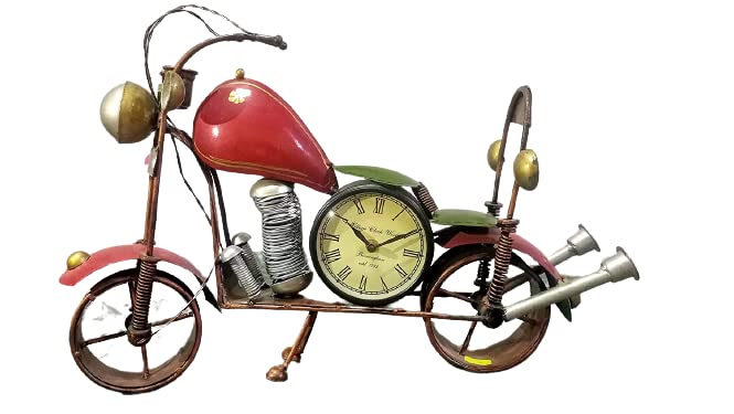 Shy Shy Desk & Shelf Metal Clock in Large Antique Bike Design for Home & Decoration