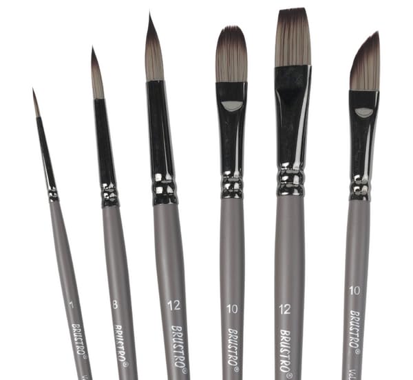 Brustro VelveTouch Artist Brushes for Gouache, Acrylics, Watercolor, and Oil. Brush Set of 6