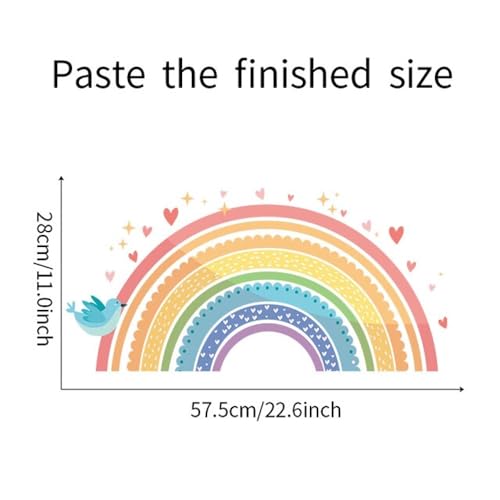 HEUREKA Colorful Rainbow Stickers Heart Stars Blue Birds Cartoon Peel and Stick Self Adhesive Wall Sticker (30 CM X 60 CM)