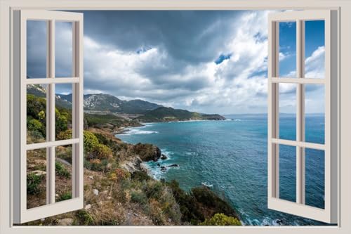 JVERF - JZZA23386 Italy Mountains Sea Nebida Clouds| Self-Adhesive Open Window Wall Sticker