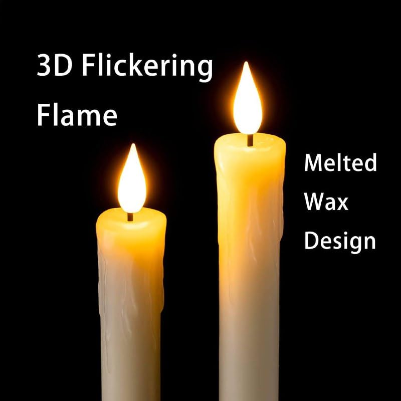 Ansawi Flameless Ivory Taper Candles Flickering with 10-Key Remote, Battery Operated Led Warm 3D Wick Light Window Candles Real Wax Pack of 6, Christmas Home Wedding Decor(0.78 X 9.64 Inch)