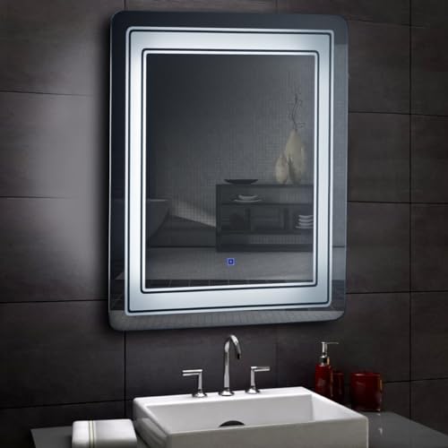 Trendy LED Light Mirror: Clarity and Comfort with Antifog Feature - Circle Design Touch Sensor Different Than Main Image (24 x 30 Inches)