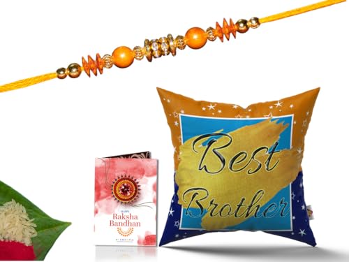 Pillow Rakhi for Brother with Gift - Rakhi with Rakhi Cushion with Filler Greeting Card- Rakhi for Brother, Gifts for Brother, Gifts for Rakhi, Gifts for Rakshabandhan Rakhi Gifts-CH-BRO-33-PF