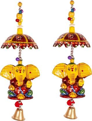 Bhumiyaan Ganesha Hanging Wall Wind Chime with Bells for Home/Office/Garden Decoration Door/Wall Hanging (Set of 02)