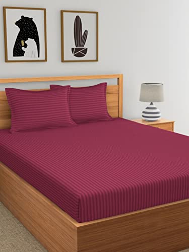 N G PRODUCTS Combo Bedsheets for Double Bed Cotton 300 TC Premium Satin Stripes Soft 2 Double Bedsheets with 4 Pillow Covers, 90 x 90 Inches, Color- Wine