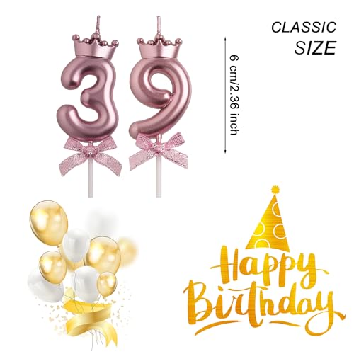 AOOLADA 39th 93rd Birthday Candles, Rose Gold 93 39 Year Old Cake Topper Number Birthday Candles, Birthday Party Decorations Gifts for Women Men