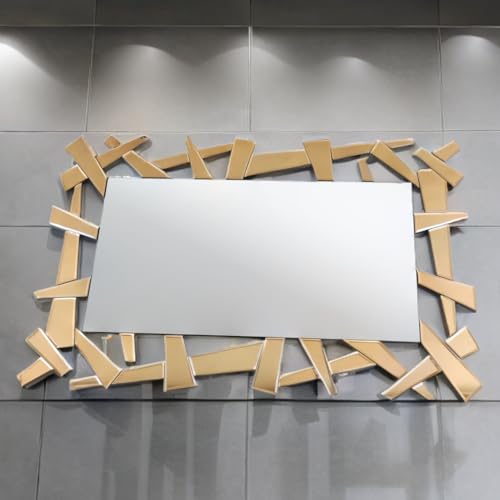 AR MODULERS Squar Balded Gold Chrome, Wall Mounted, Bathroom, Bedroom, Living Room Premium Segment Mirror