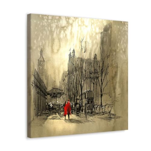 GADGETS WRAP Canvas Gallery Wrap Framed for Home Office Studio Living Room Decoration (17x17inch) - Couple Walking In Street Painting