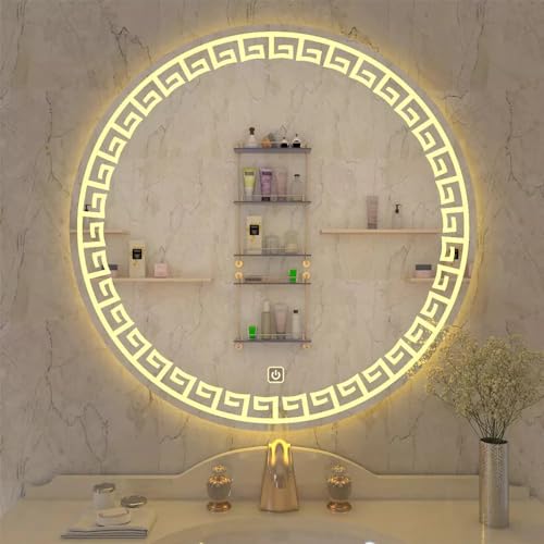 TINITALO Bathroom LED Mirror Home Mirror Wall Mirror with Touch Sensor, 3 Light Effects, Glass, Round LED-60 (36 x 36 Inch)