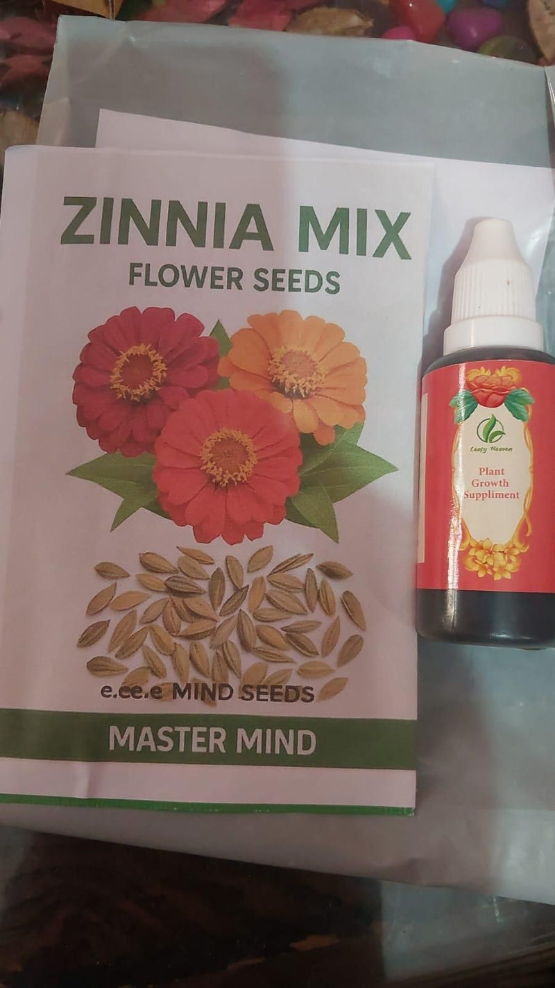 ZINNIA seeds (100 seeds approx) with Free Plant Growth Booster and Supplement Vol. 30ml (Pack of 2)