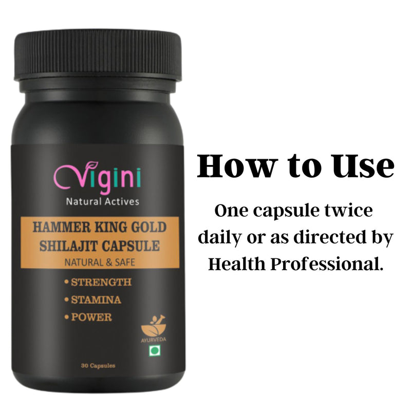 Vigini Natural Hammer King Gold Shilajit / Shilajeet Long Time Sexual Strenght Stamina Thor Performance Power Vigor Vitality Booster Wellness Capsule for Men-30caps