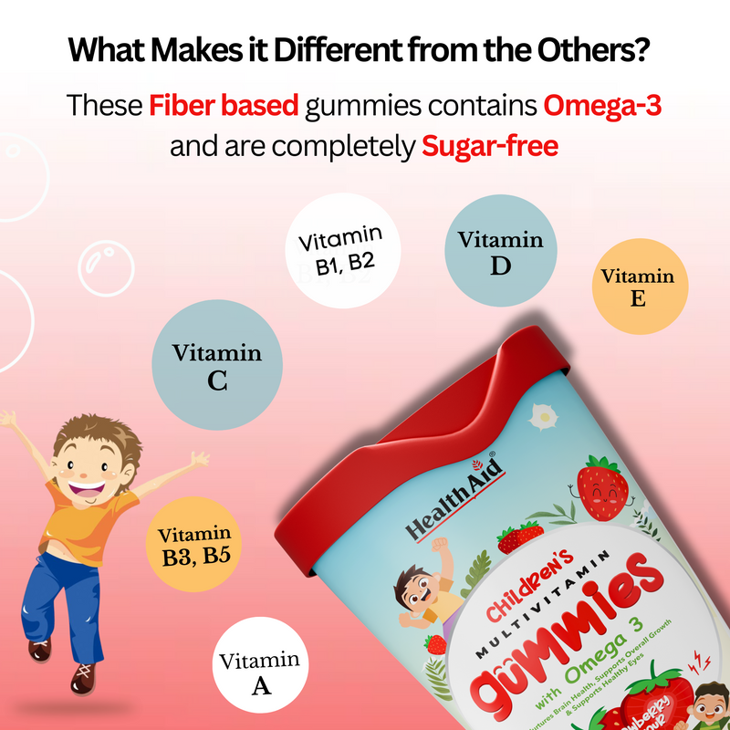 HealthAid® Children's Multivitamin Gummies with Omega 3 (Strawberry Flavour) - 60 Gummies