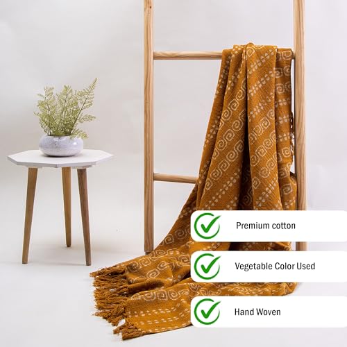 DMAASA Hand Block Print Premium Cotton Throw | Hand Woven Geometric Print Throw 50x60 Inch | Throw for Sofa, Chair, Bed, Couch and Living Room, Lightweight and Breathable Warm Throw Easy to Carry