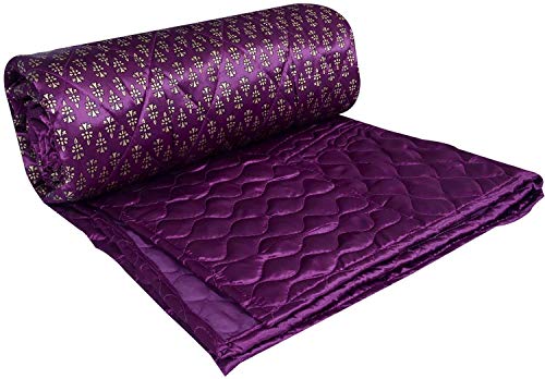 fashhub Rajasthani Cotton Filled Light Weight Silk Soft Jaipuri AC Quilt/Razai Dohar Over All Floral Print Design with Gold Print Quilts Blankets for Home (85x100 Inch,Purple Jaal Print, Double Bed)