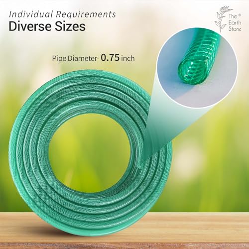 The Earth Store Heavy Duty 3 Layered 05 Meter 0.75 Inch PVC Green Braided Water Pipe for Garden with Hose Pipe Nozzle & 2 Clamps for Outdoor-Indoor Use Car Washing, Cleaning, Watering Garden Pipe