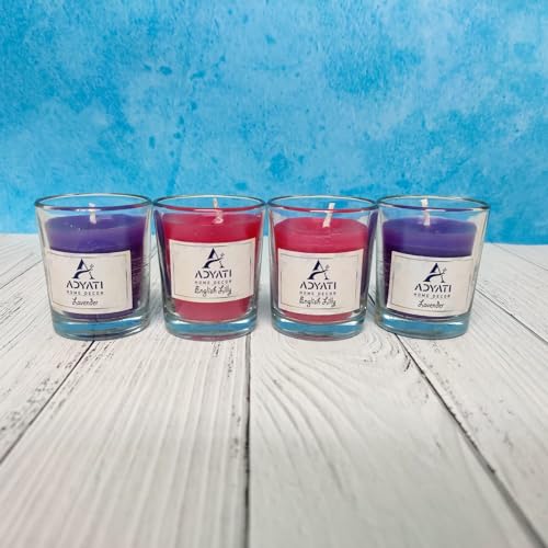 ADYATI HOME DECOR Lavender & Lilly Scented Shot Votive Glass Candle Set of 4 | Fragrance Candles |Candles for Home Decoration|| Burn TIME 12 HRS.