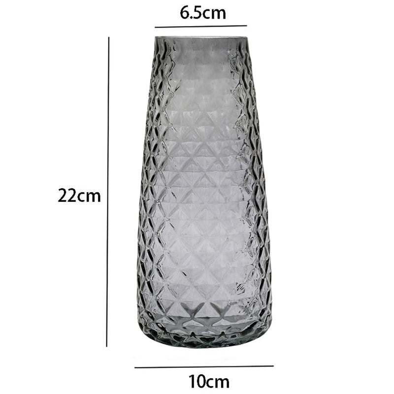 Store2508 Glass Flower Vase Translucent Diamond Pattern 1pc, Grey