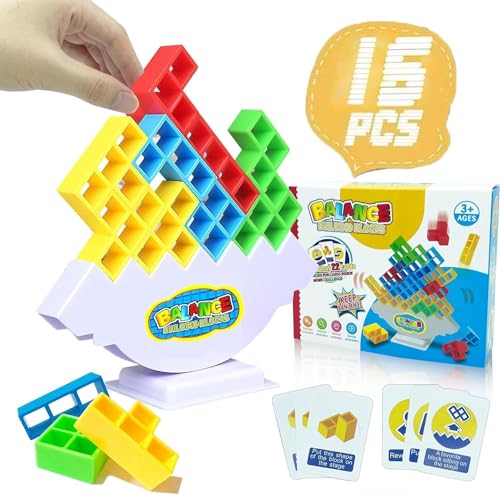 TEC TAVAKKAL Tetra Tower Game 16 Pcs Stack Tower, Swing Stack High Child Balance Building Block 2 Players+ Interactive STEM Toy for Family, Travel, Parties for Adults & Kids