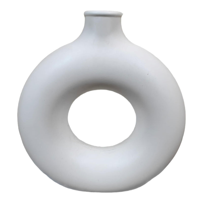 Afi Decor White Plastic Donut Vase Round Shape for Office Desk Flower Vase Showpiece Glocy 9 inch