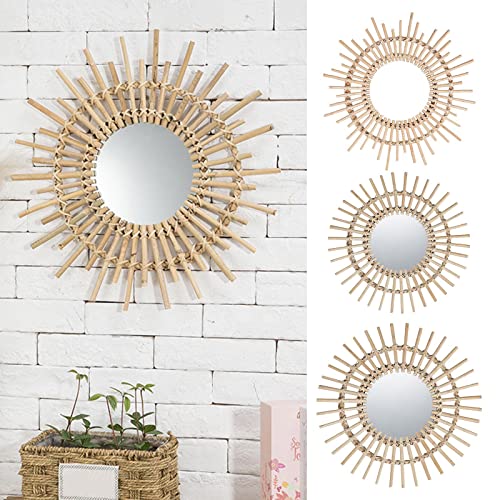 CALANDIS Modern Handmade Natural Rattan Sunburst Wall Hanging Mirror Entryway Hotel M