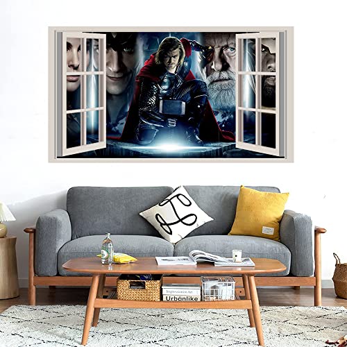 GADGETS WRAP Printed Wall Decal Sticker Fake Window Style Decal (90cm x 50cm) - Thor Fight