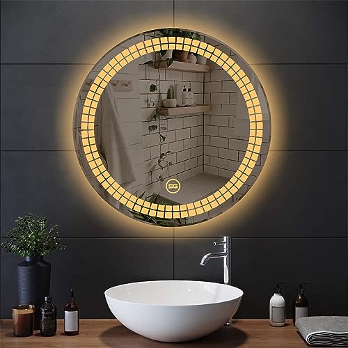 Spark Glass Round LED Sensor Mirror. (LedColour: White, Warm White, & Mix Light) - (Size:24x24 Inch)