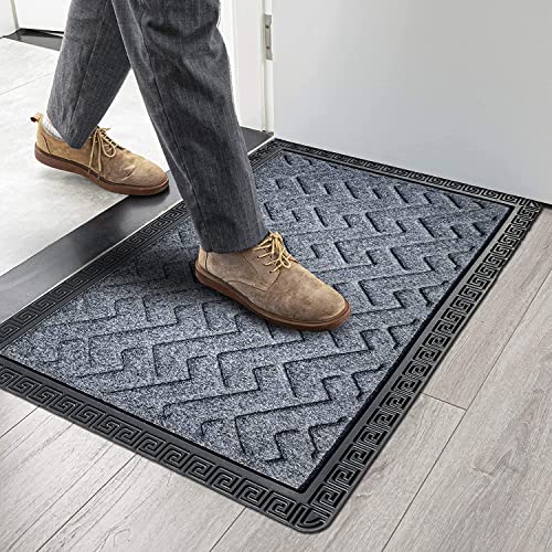 Amazelo Cart Door Mats For Home Entrance,Rectangular Mats Outside, Indoor Rubber Mat, Waterproof Bathmat Heavy Duty For Entry Areas Inside Door Mat Non-Slip Back Dirt Trapper (60X40 Cm, Grey)