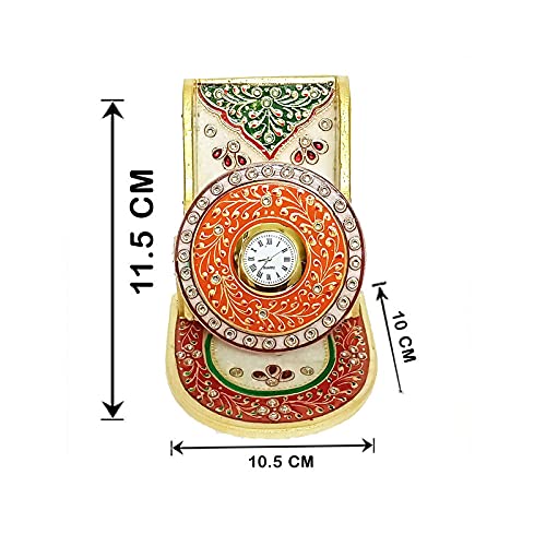 Handicraft Kingdom Mobile Holder For Bedroom | Cell Phone Desktop Stand With Inbuilt Small Clock & Pillar Clock For Kitchen Living Room & Office Table | Approx Size (4.5 Inch) & Wt (1050 Gm) Pack Of 2