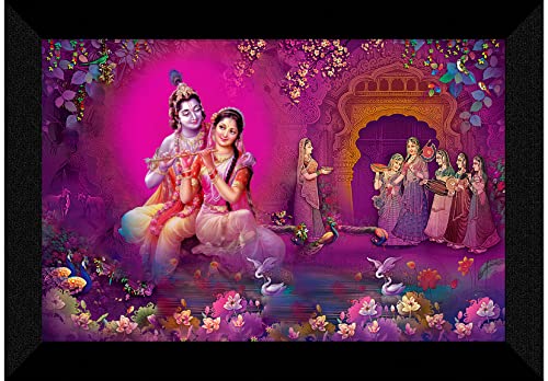 SAF Pack of 1 Radha krishna religious modern art wall painting with framed for living room 11 inch x 14 inch CANFM31260