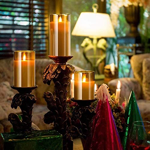 The Decor Affair Set of 3 Battery-Powered Flameless Candles with Remote Timer, Genuine Wax Craftsmanship, and Captivating Dancing Faux Wick - Elevate Your Home and Wedding Decor with Distinctive Charm