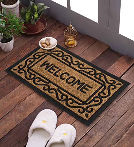 SWHF Rubber-Backed Natural Coir Doormat, Entry Mat for Indoor or Outdoor Use (Welcome)