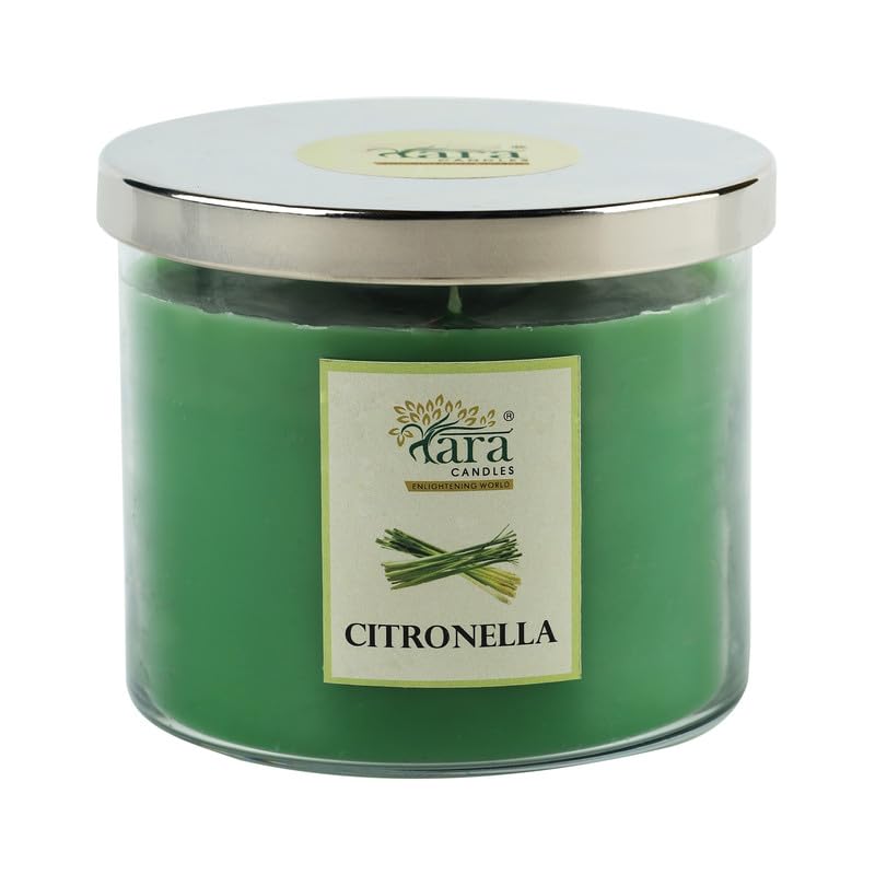 Tara Enlightening World - (Citronella Fragrance) - Chrome Lid Glass Jar Candle| Scented & Smokeless (Green)