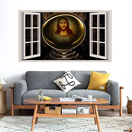 GADGETS WRAP Printed Wall Decal Sticker Fake Window Style Decal (90cm x 50cm) - Jesus in Ball