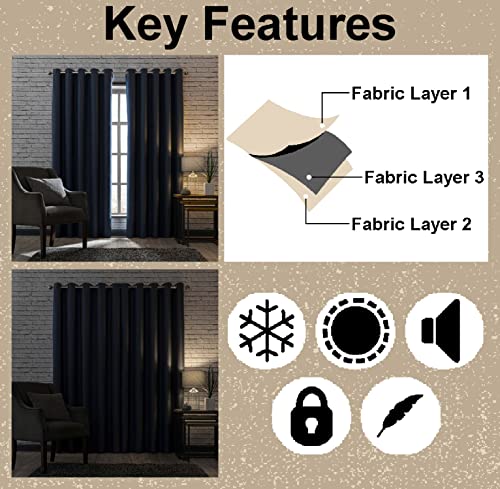 Casableu Beau 2 Piece Polyester Eyelets (Steel) Blackout Curtains with Tie Back, Bedroom Living Room (Beau Natural, 7 Ft x 4.2 Ft)