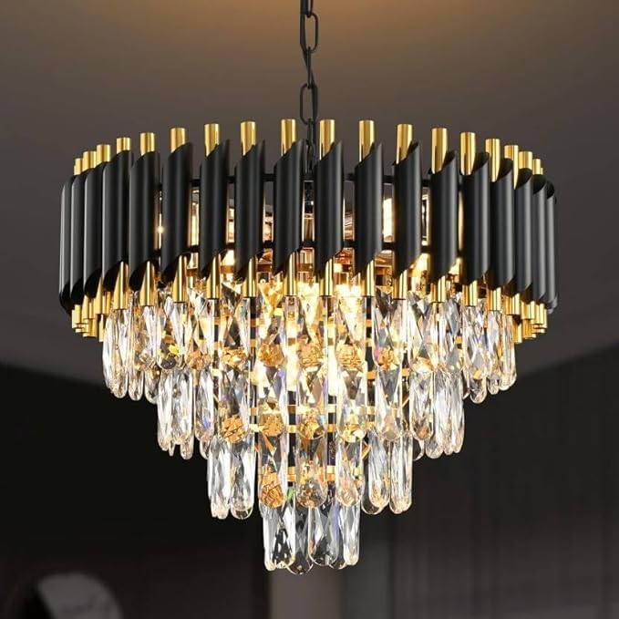 Jagat Janni Enterprises || Black Mamba Chandelier with Stainless Steel Tube Crystal Chandelier ,Black Gold 400mm + FREE USB GIFT + 3 color LED Light