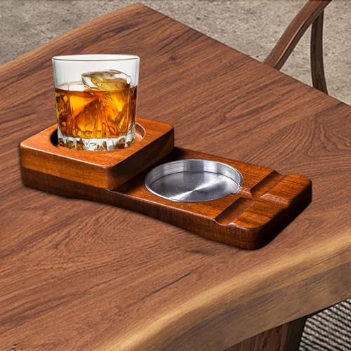 MERISHOPP Glass Tray and Cigar Holder Rustic Gifts for Men Ashtray for Office Home Bar