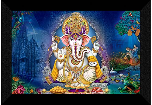 SAF Pack of 1 Ganesha religious modern art wall painting with framed for living room 11 inch x 14 inch CANFM31227