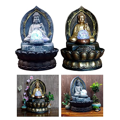 ATORSE® Buddha Tabletop Water Fountain for Home Office Decorative with Led Blue