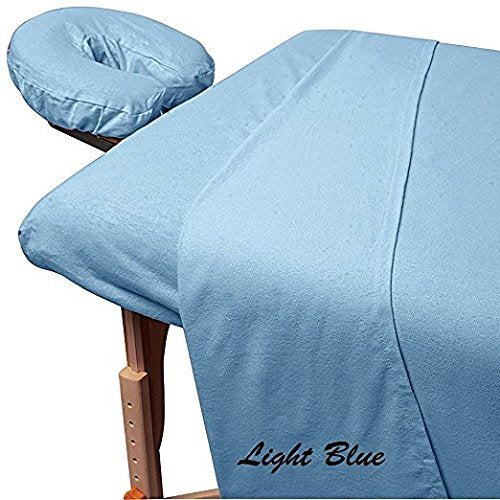 500 Thread-Count Egyptian Cotton 3-Piece Massage Table Spa Sheet Set (1Pc Fitted Sheet,1Pc Flat Sheet & 1Pc Fitted Face Rest Cover) Fit up to 7" Inch Deep Table Fitted Color (Light Blue Solid)