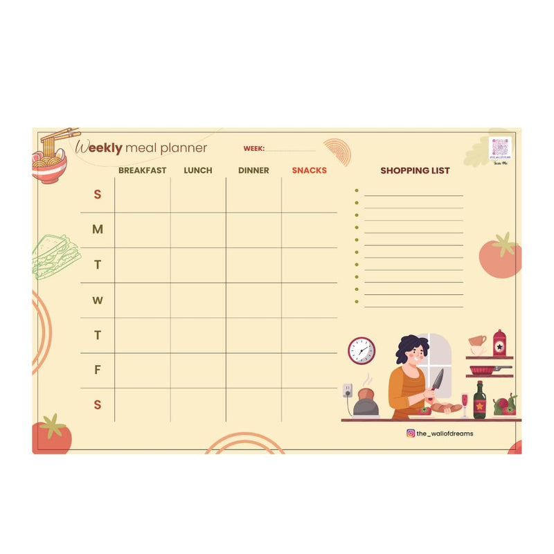 Weekly Meal Planner Fridge Magnet, Organizer with Breakfast, Lunch, Dinner, Snacks and Shopping List